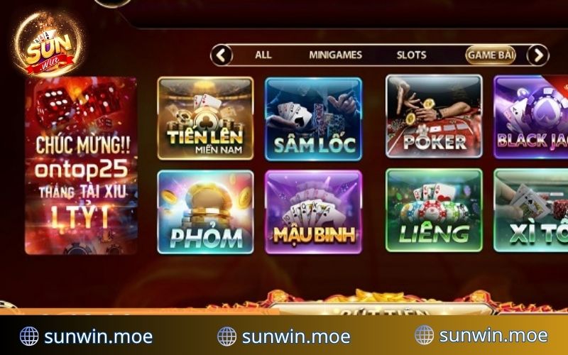 Thư viện game bài tại sân chơi SUNWIN vô cùng phong phú